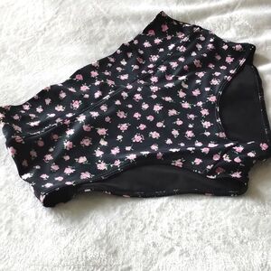VS PINK 👙 High Waisted Bottom Swimsuit Black Pink Roses Large 12